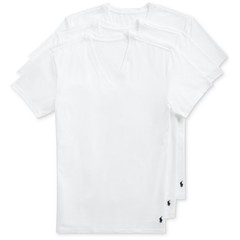 Polo Ralph Lauren Mens V-Neck T-Shirts White 3-Pack Slim Fit Stretch Undershirts