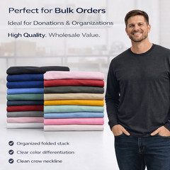 24 Pack Men’s Long Sleeve T-Shirts 2XL Dark Colors Cotton Blend Bulk Tees