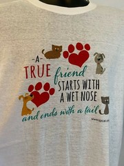 Pet Rescue T Shirt Large Paw Prints Cats Dogs True Friend Starts with a Wet Nose