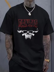 1pc Danzig Heavy Metal Graphic Men’S T-Shirt – Skull & Horn Design, Breathable F