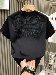 Men’s Luxury Embroidered Lion T-Shirt Short Sleeve Casual Slim Fit Crew Neck Top