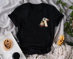 Embroidered Right Corner Callvin and Tiger Books Funny Cartoon Comic Gift TShirt