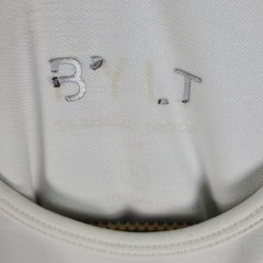 BYLT Raglan Shirt Adult M White Green Good 3/4 Sleeve Curved Hem Cotton Blend