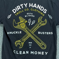 Troll Co T Shirt Mens Small Black Dirty Hands Clean Money Graphic Back Workwear