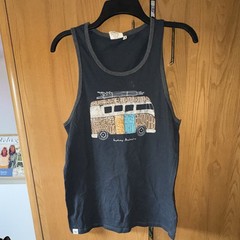 Pacific Collection Men M Black Cotton Jersey Scoop Neck Sleeveless VW Bus Tank