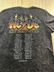 AC/DC Highway To Hell Shirt Mens Size L Black Acid Mineral Wash Flame Graphic Te
