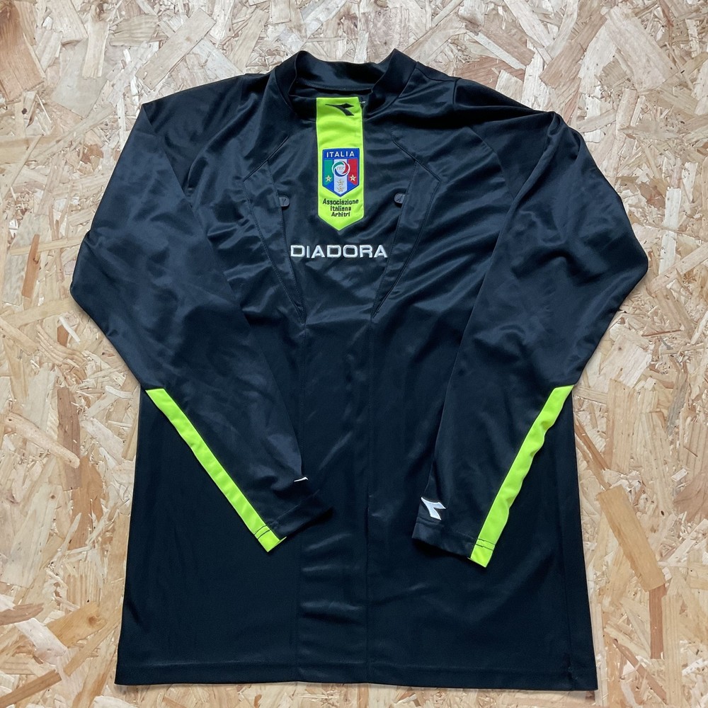 Vintage Diadora Italy Football Shirt Referee Long Sleeve Jersey Black Medium