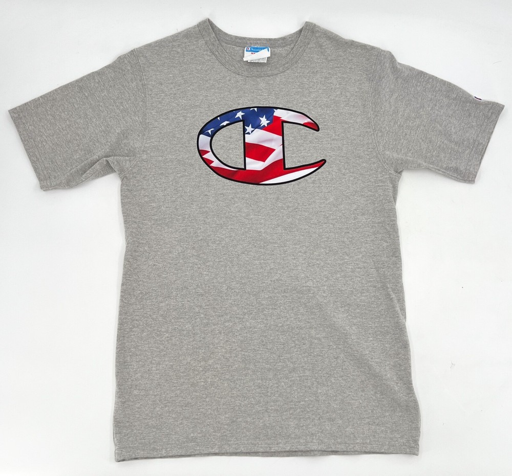 Champion Shirt Men Teens Medium Gray Short Sleeve Pull on Logo