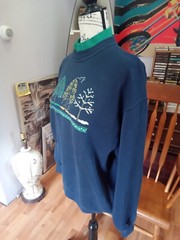Womens Vintage Morning Sun Winter Scene Sweatshirt (Made in USA) (Blue, L)