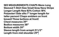 CHAPS Mens Long Sleeved T-Shirt Size Small Gray Navy Stripe Longer Length New