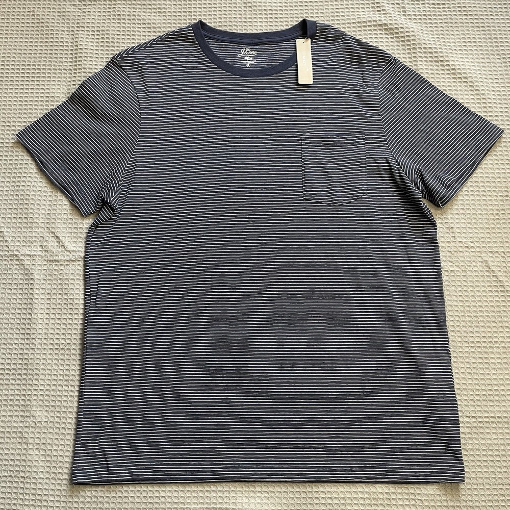 New J.Crew Slub Jersey Stripe Pocket Tee Shirt XL Mens Navy Blue Cotton