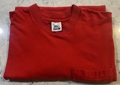 Vintage BVD Shirt Mens X-Large Red Pocket Crewneck Made in USA Single Stitch 90s