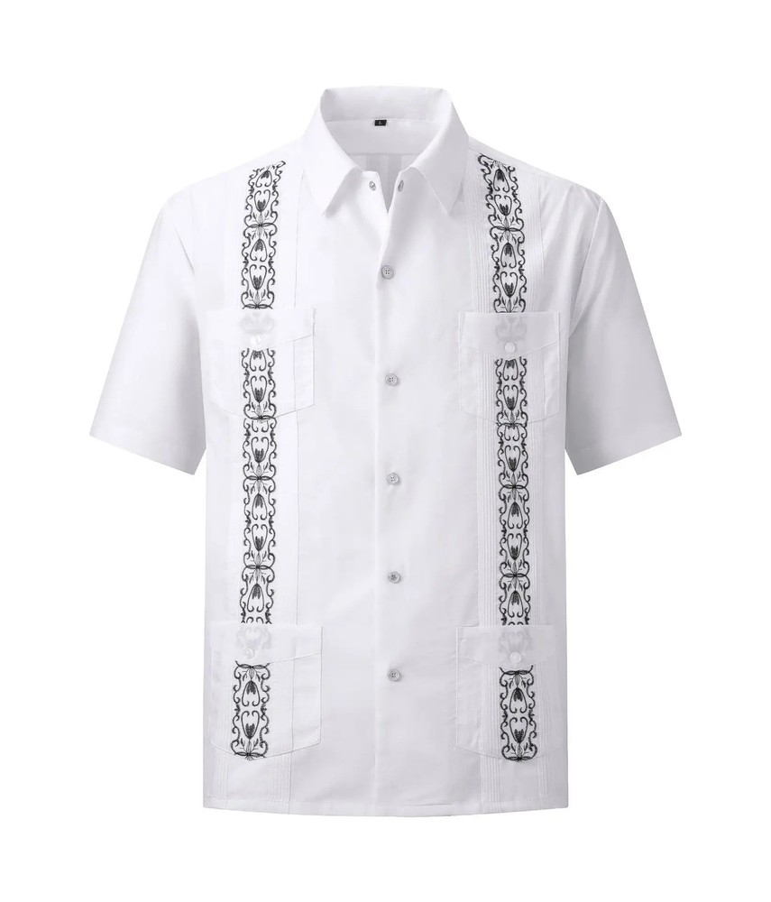 2026 Men’s Guayabera Shirts Zipper Lapel Traditional Casual Short Sleeve Shirt F