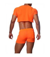 TOF PARIS Crop Top Very Soft Round Collared Shirt Neon Orange 19