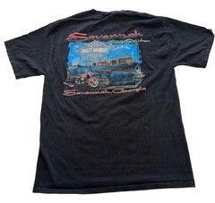 Harley Davidson Shirt Mens Medium Black Savannah Georgia Face Skull Double Sided