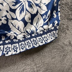 Vintage 80s Pyke Ltd Hawaiian Shirt Womens M Navy Blue Hibiscus Nautical Print