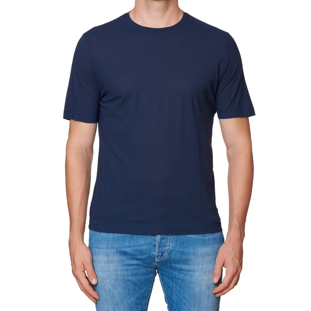 Kiton KIRED “Baciomc” Navy Blue Exclusive Crepe Cotton Short Sleeve T-Shirt XS
