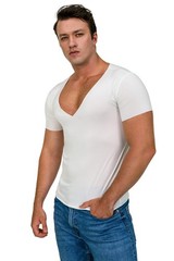 Deep V Neck Undershirts for Men-Sweatproof White V-Neck Short Sleeve Mens Tsh…