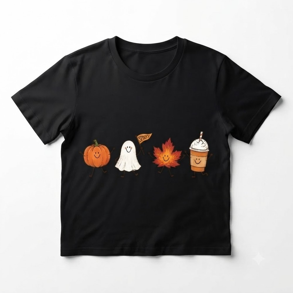 Fall Doodle T-Shirt Cute Cozy Autumn Vibes Spooky Season Halloween Shirt