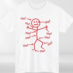 Funny Stick Figure ‘Ow’ T-Shirt Sarcastic Pain Humor Graphic T Shirt Unisex Tee
