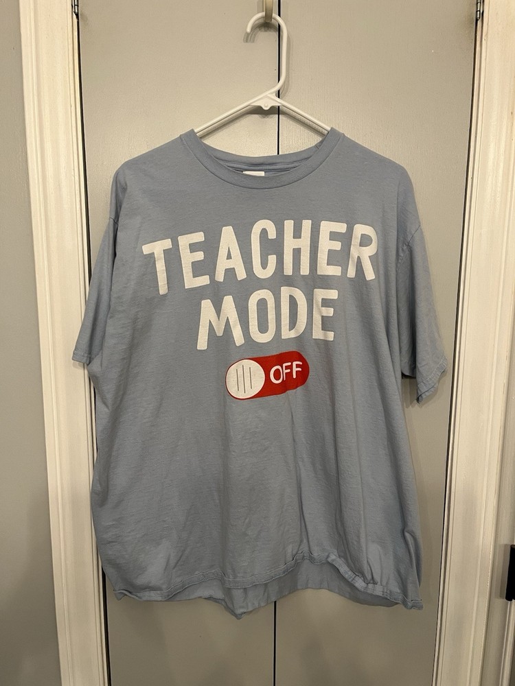 Men’s 2XL Blue Crew Neck Short Sleeve Teacher Mode Off Graphic T-Shirt