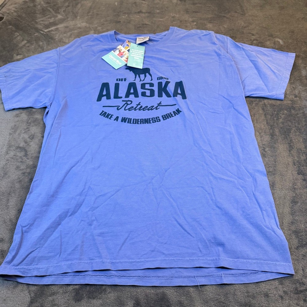 ComfortWash Hanes Alaska Retreat Graphic T-Shirt Blue Mens Large Ring Spun