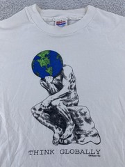 Vintage Think Globally Shirt Mens L/XLThe Thinker Earth Rodin Art Philosophy 90s