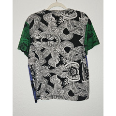 Versace Shirt Mens Medium Black Purple Green Baroque Printed Cotton Pocket Tee