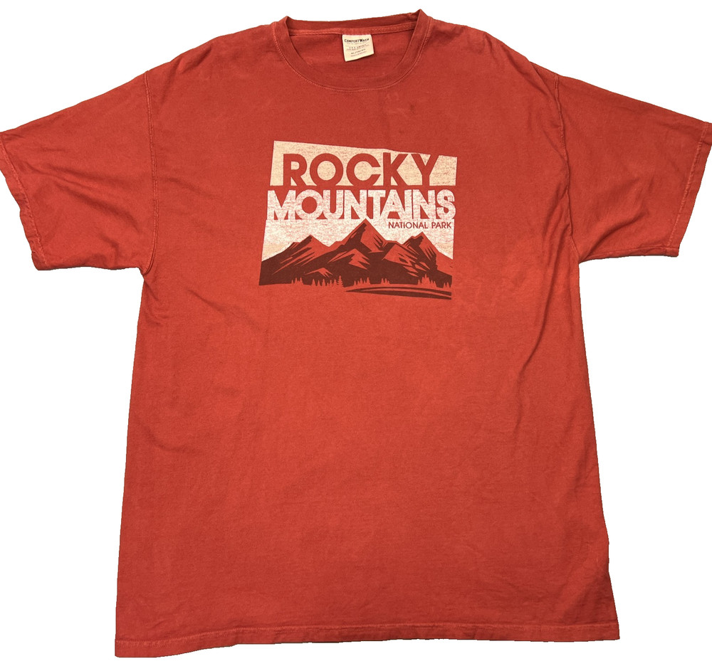 ComfortWash Rocky Mountains National Park T Shirt Adult XL Red Short Sleeve Tee