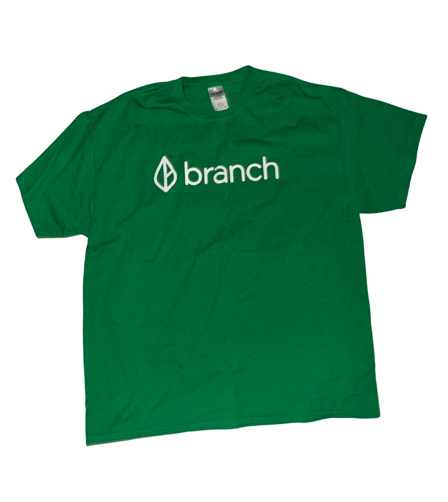 Branch Logo Green Graphic T Shirt XL Gildan Heavy Cotton Short Sleeve Tee