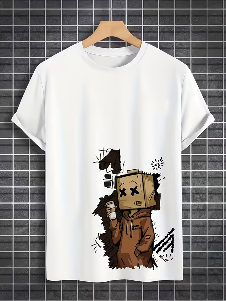 Box Head Coffee Graphic T-Shirt Urban Cartoon Streetwear Unisex Tee