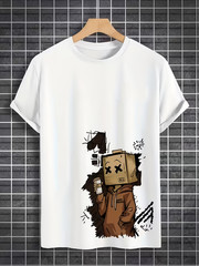 Box Head Coffee Graphic T-Shirt Urban Cartoon Streetwear Unisex Tee