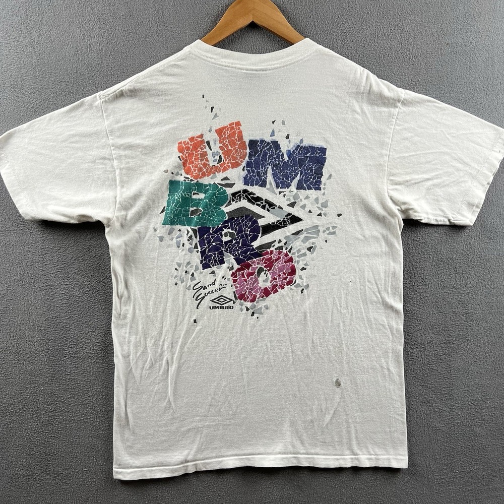 Vintage 90s Umbro Sand Soccer Shirt Mens Large White Single Stitch Distressed