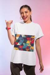 Geometric Retro Triangle Pattern T-Shirt | Abstract Colorful Design