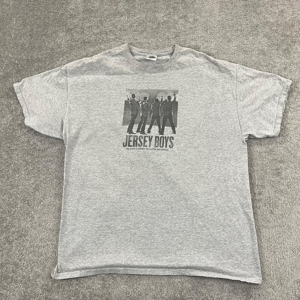 JERSEY BOYS Shirt Mens Extra Large Gray Graphic Frankie Valli Four Seasons Y2K