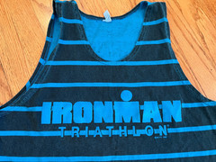 VTG 90s Ironman Triathlon Blue Striped Muscle Tank Top Shirt Medium Bodybuilding