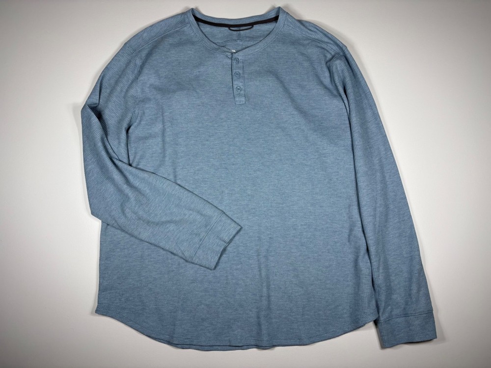 All In Motion Thermal Shirt Men XXL Blue Waffle Henley Casual Outdoor Layering
