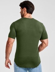 Mens Summer Short Sleeve T-Shirt Muscle Slim Fitted Henley Shirt Crewneck Lon…