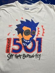 Vtg Levi’s 501 Spy That Button Fly T Shirt Tee Single Stitch White Promo (0591)