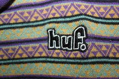 Huf Woven Stripe T-Shirt Mens Crew Neck Pullover Size MEDIUM Geometric Designs