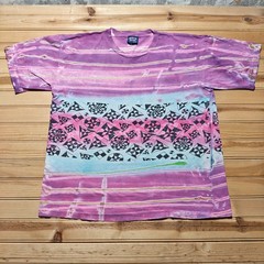 Vintage 90s Abstract Shapes Geometric Pattern Tie Dye Graphic T-Shirt – Large