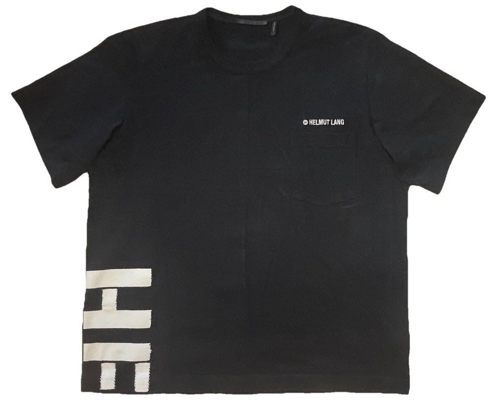 Helmut Lang Patchwork Pocket Logo Tee T Shirt Rib Knit Mens 2XL Designer 2 Sided