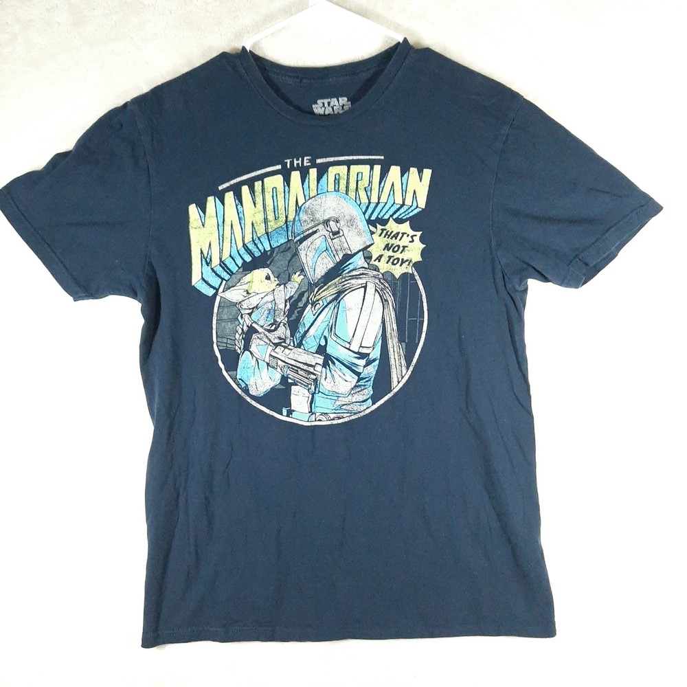 Star Wars Mandalorian Mens M Navy Blue Graphic T-Shirt Mad Engine Grogu Mando