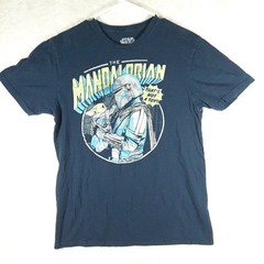 Star Wars Mandalorian Mens M Navy Blue Graphic T-Shirt Mad Engine Grogu Mando