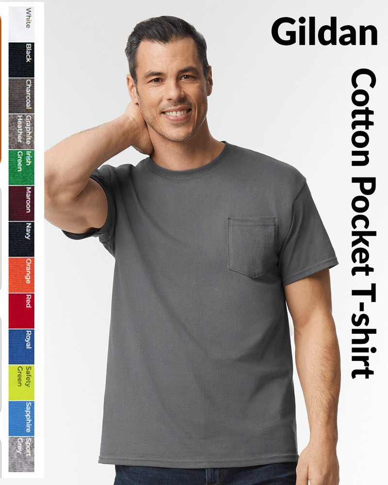 Gildan 5300 Men’s Heavy Cotton Pocket T-Shirt Plain Blank Casual Tee