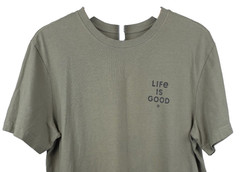 Life is Good Olive S/S Mens Crusher Tee Sz Medium Fun Novelty Friends Cats