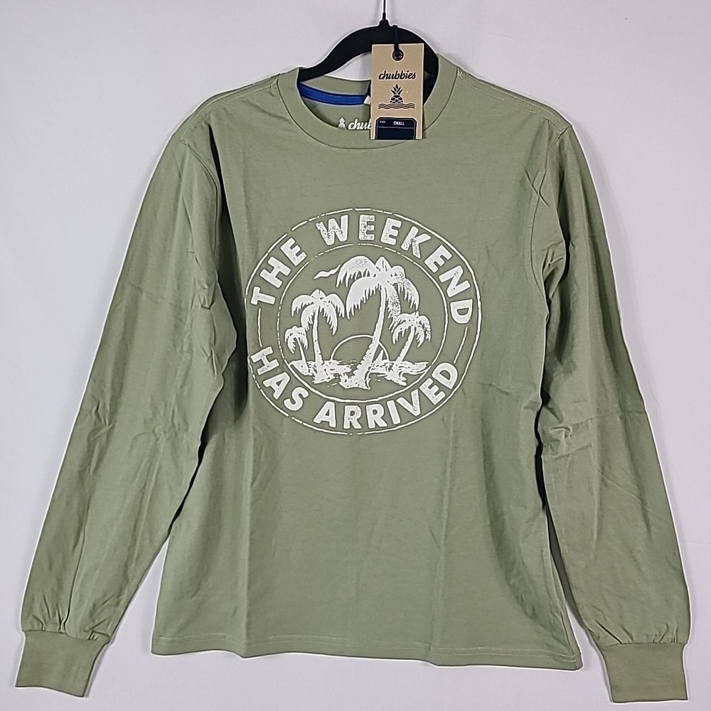 NWT Chubbies The Relaxer ‘The Weekend Has Arrived’ Long Sleeve Olive Green Sz S