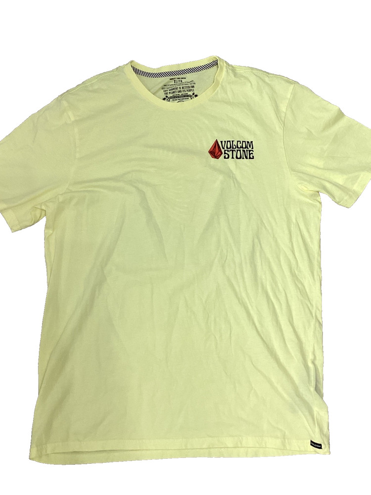 Y2K Volcom Stone Skateboard T-shirt Mens large bright Yellow Logo Spellout NWT
