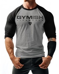 047. RAGLAN Gymish Lifestyle Logo Funny Workout Gym T-Shirt for Men