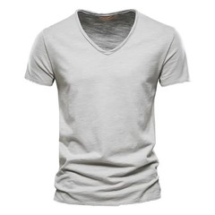 Brand Quality 100% Cotton Men T-shirt V-neck Fashion Design Slim Fit Soild Male